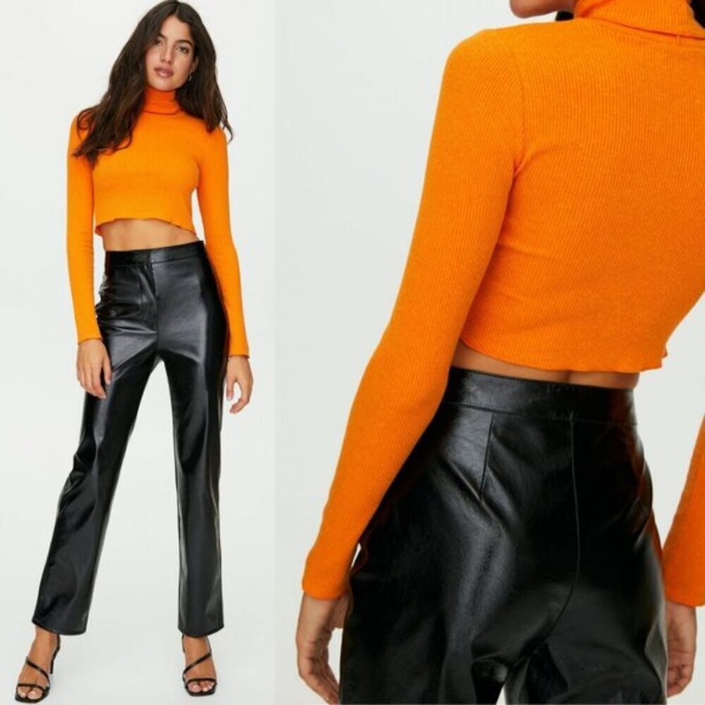 Aritzia Wilfred Vegan Leather Vinyl High Rise Straight Pant In Black Size 6